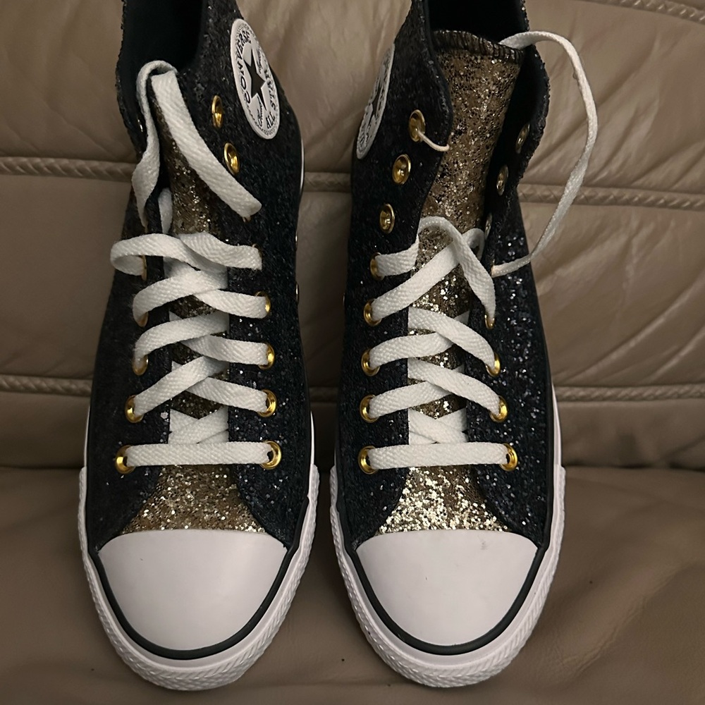 Black & Gold Converse High Top  Men’s 7 Women’s 9 Chuck Taylor  Saints - Picture 2 of 8